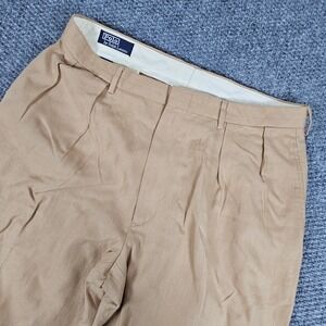 Polo Ralph Lauren Mens 38x30 Pleated Linen Tan Chino Casual‎ Dress Pants